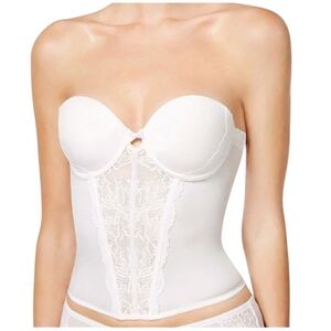 NEW Maidenform White Bustier Floral Lace Strapless Bra Top SZ 34 D